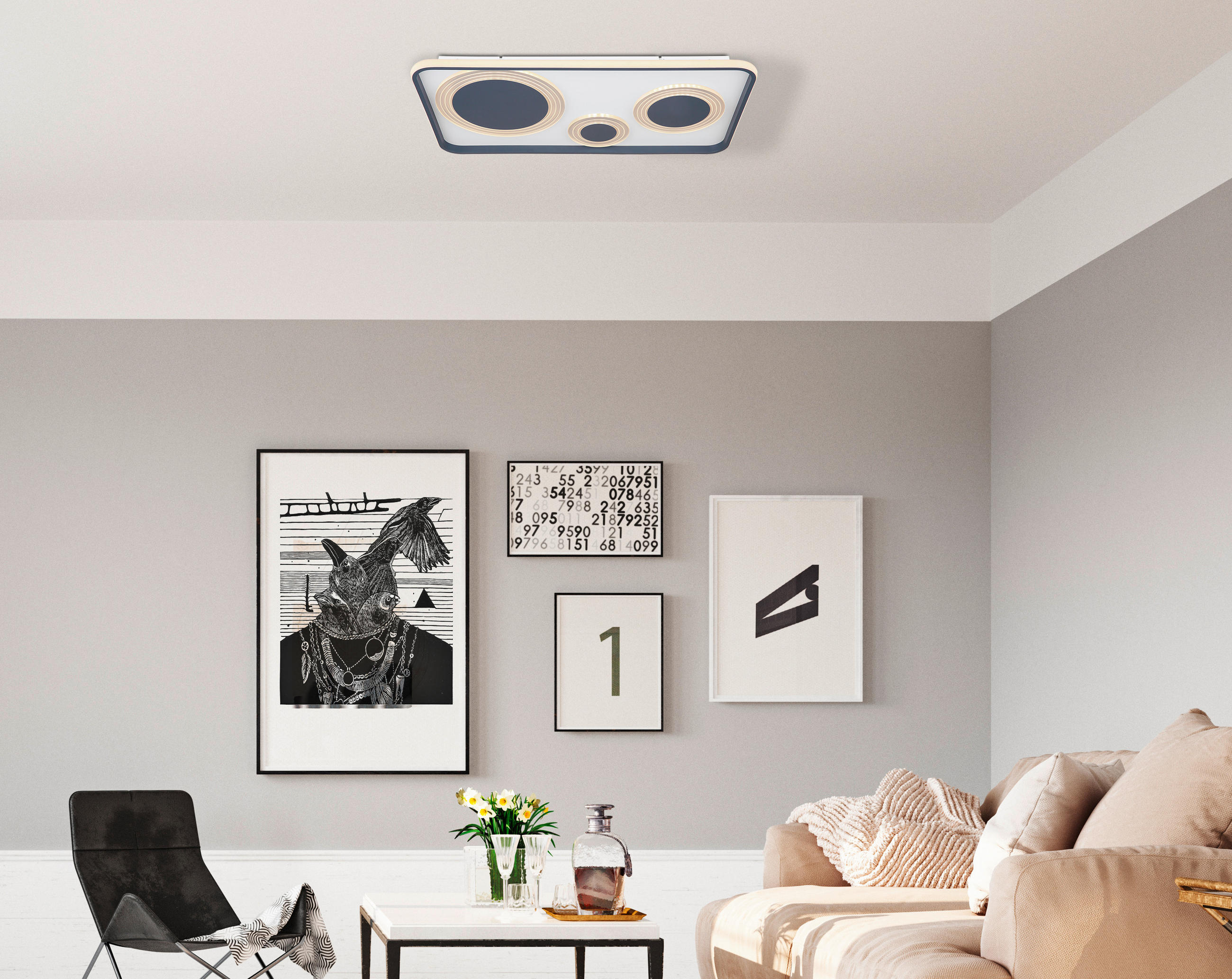 LED-DECKENLEUCHTE 70/38/6,2 cm   - Anthrazit/Opal, Design, Kunststoff/Metall (70/38/6,2cm) - Globo