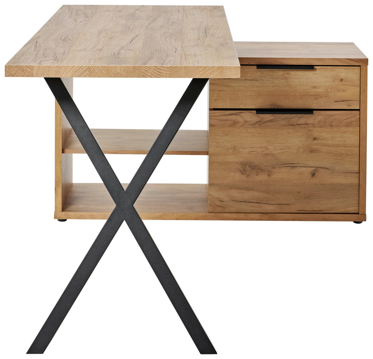 ECKSCHREIBTISCH 150/110/74 cm  in Schwarz, Eichefarben  - Eichefarben/Schwarz, MODERN, Holzwerkstoff/Metall (150/110/74cm) - MID.YOU