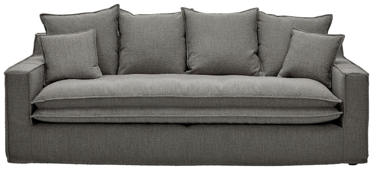 HUSSEN-3-SITZER-SOFA in Bouclé Grau  - Schwarz/Grau, Trend, Kunststoff/Textil (227/92/105cm) - Livetastic