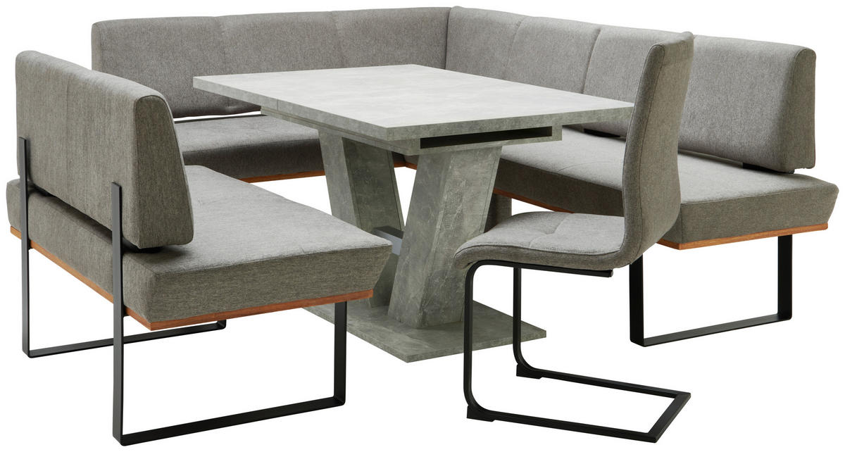 ECKBANK 175/225 cm Webstoff Grau Eiche vollmassiv   - Schwarz/Grau, MODERN, Holz/Textil (175/225cm) - Livetastic