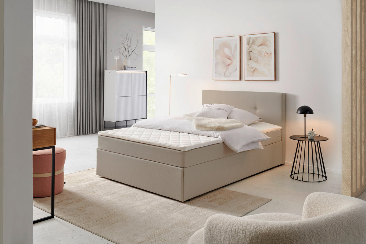 BOXBETT 120/200 cm  in Sandfarben  - Sandfarben/Schwarz, KONVENTIONELL, Holz/Kunststoff (120/200cm) - P & B