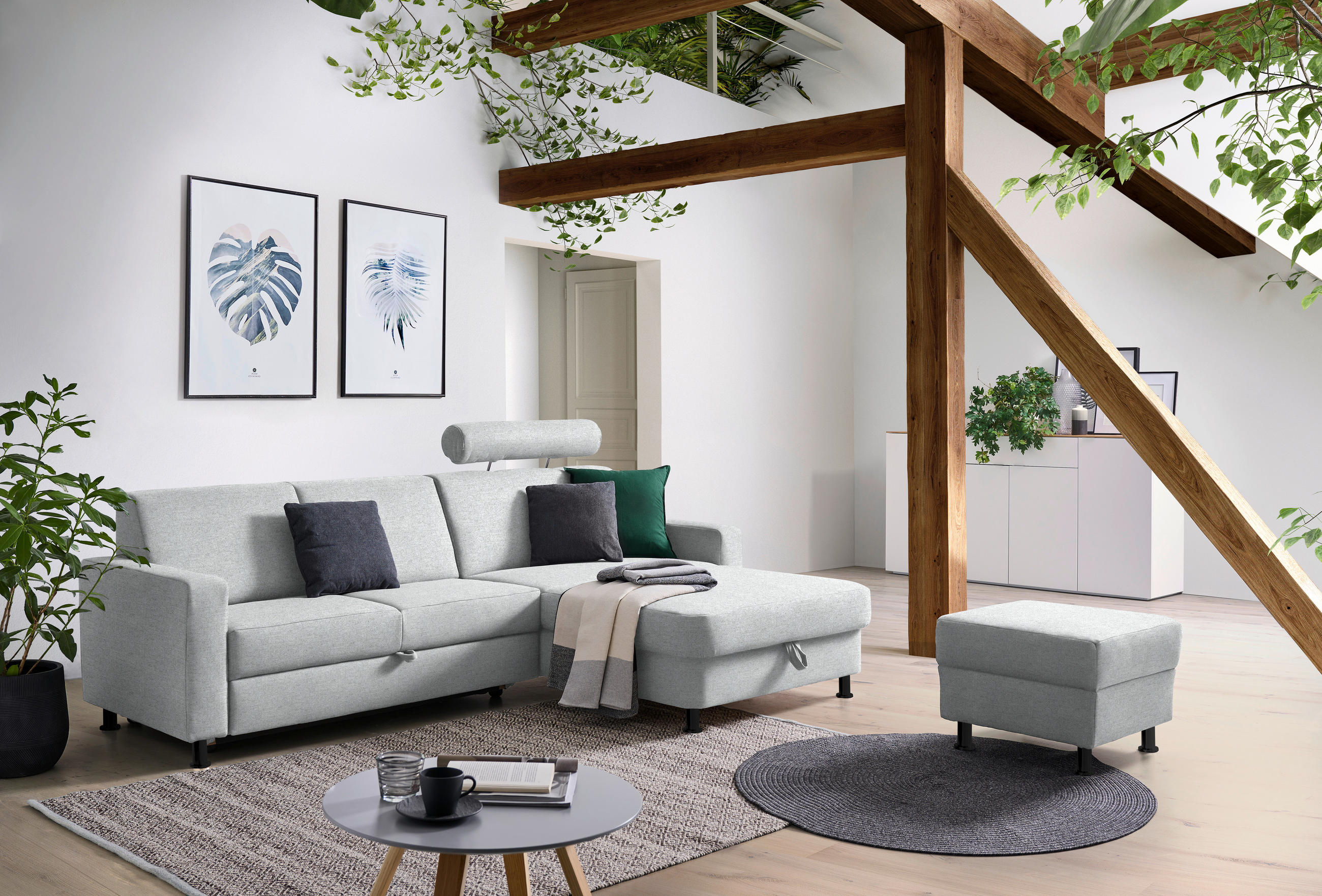 ECKSOFA in Webstoff Hellgrau  - Hellgrau/Schwarz, Design, Kunststoff/Textil (257/165cm) - Xora