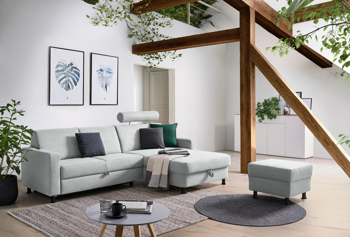 ECKSOFA in Webstoff Hellgrau  - Hellgrau/Schwarz, Design, Kunststoff/Textil (257/165cm) - Xora