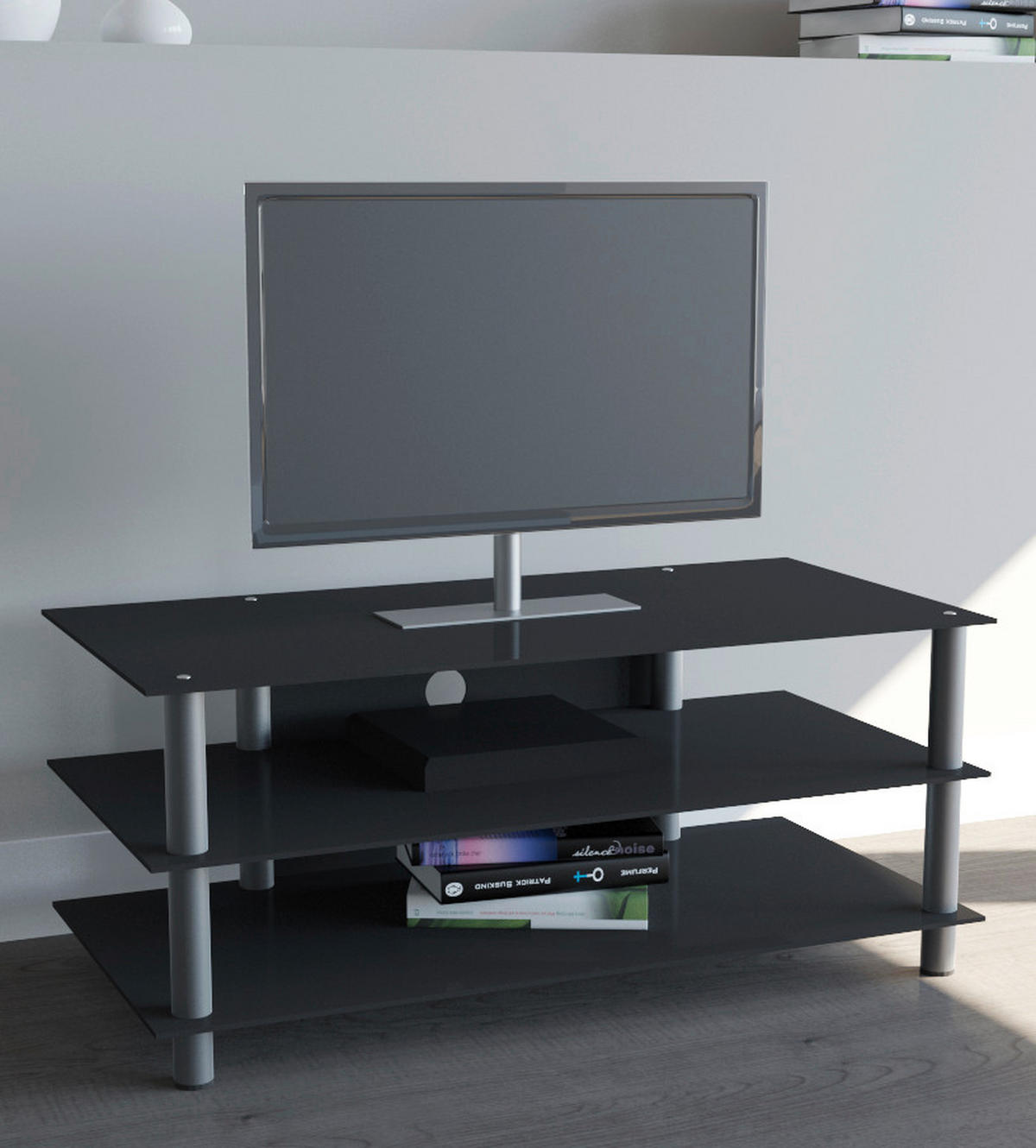 PHONOTISCH 110/45/42 cm  - Silberfarben/Schwarz, KONVENTIONELL, Glas/Metall (110/45/42cm) - MID.YOU