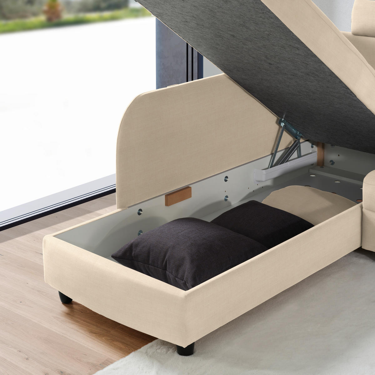 ECKSOFA in Chenille Creme  208/226 cm  - Creme/Schwarz, KONVENTIONELL, Textil (208/226cm) - Sedda