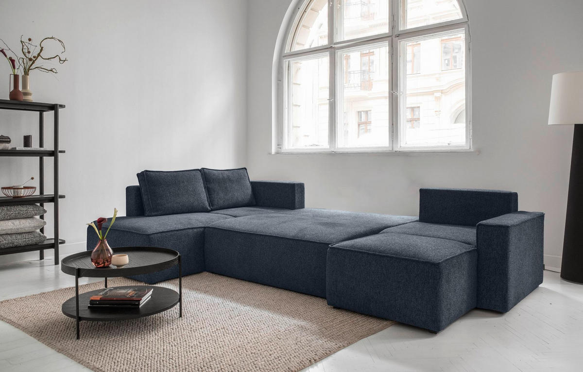 WOHNLANDSCHAFT in Dunkelblau  - Weiss/Dunkelblau, Design, Kunststoff/Textil (194/322/156cm) - MID.YOU