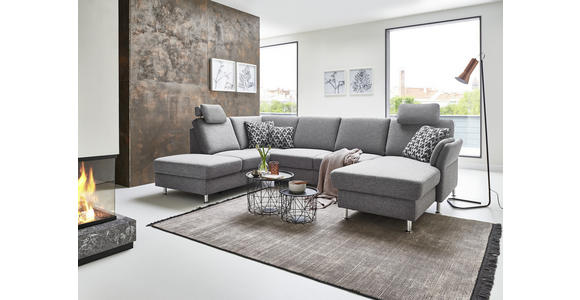 WOHNLANDSCHAFT in Flachgewebe Grau - Chromfarben/Grau, KONVENTIONELL, Textil/Metall (168/305/200cm) - Voleo