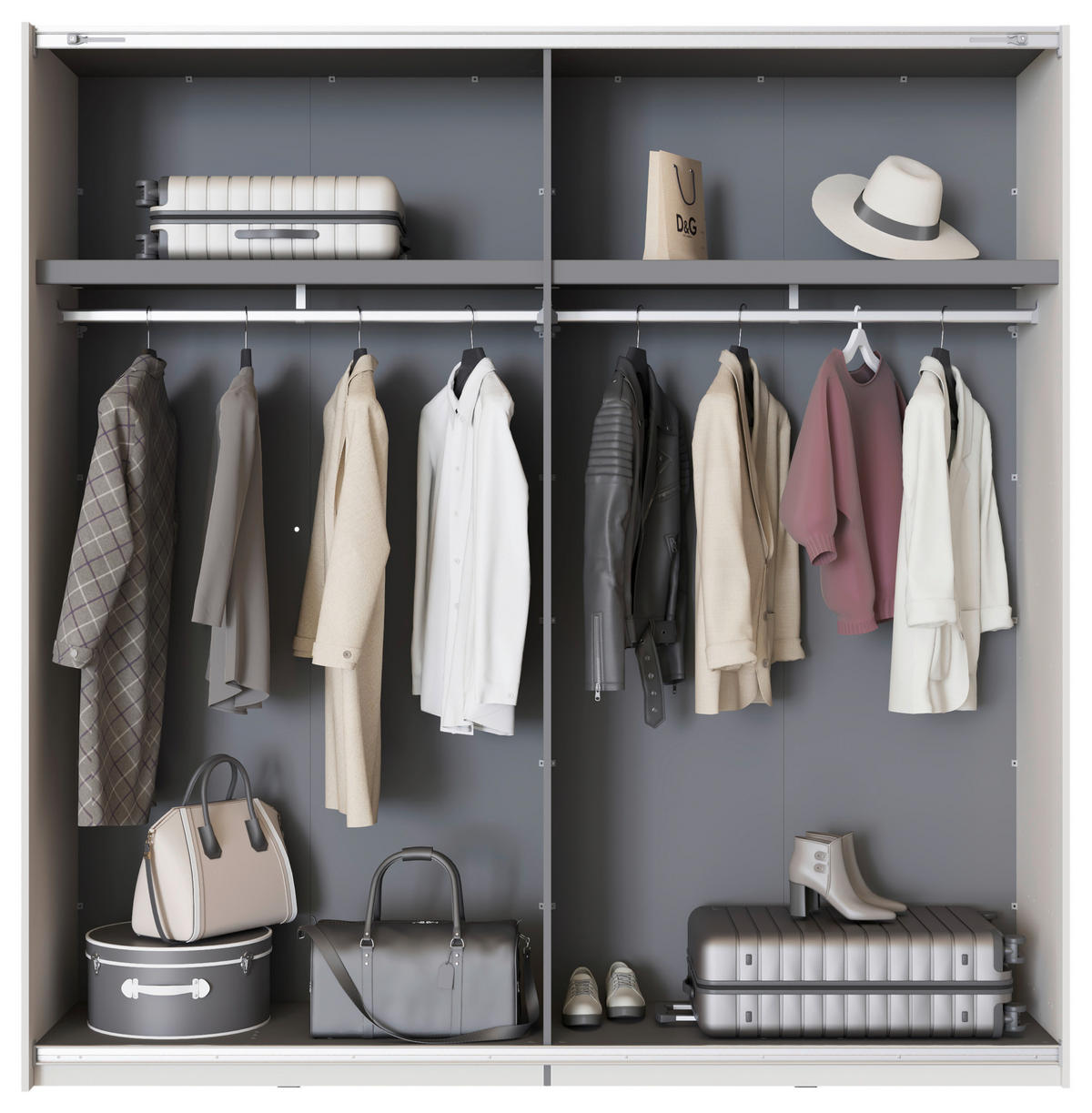 SKRIŇA S POS. DVER. – HOR.VED, kašmírová, 220/217,5/61 cm - čierna/kašmírová, Basics, kov/kompozitné drevo (220/217,5/61cm) - Xora