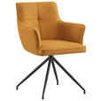 ARMLEHNSTUHL  Stoffauswahl, Sitzfläche 180° drehbar Webstoff  - Currygelb/Schwarz, Design, Textil/Metall (58/84/62,5cm) - Novel