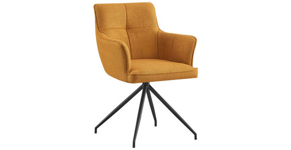 ARMLEHNSTUHL  Stoffauswahl, Sitzfläche 180° drehbar Webstoff  - Currygelb/Schwarz, Design, Textil/Metall (58/84/62,5cm) - Novel