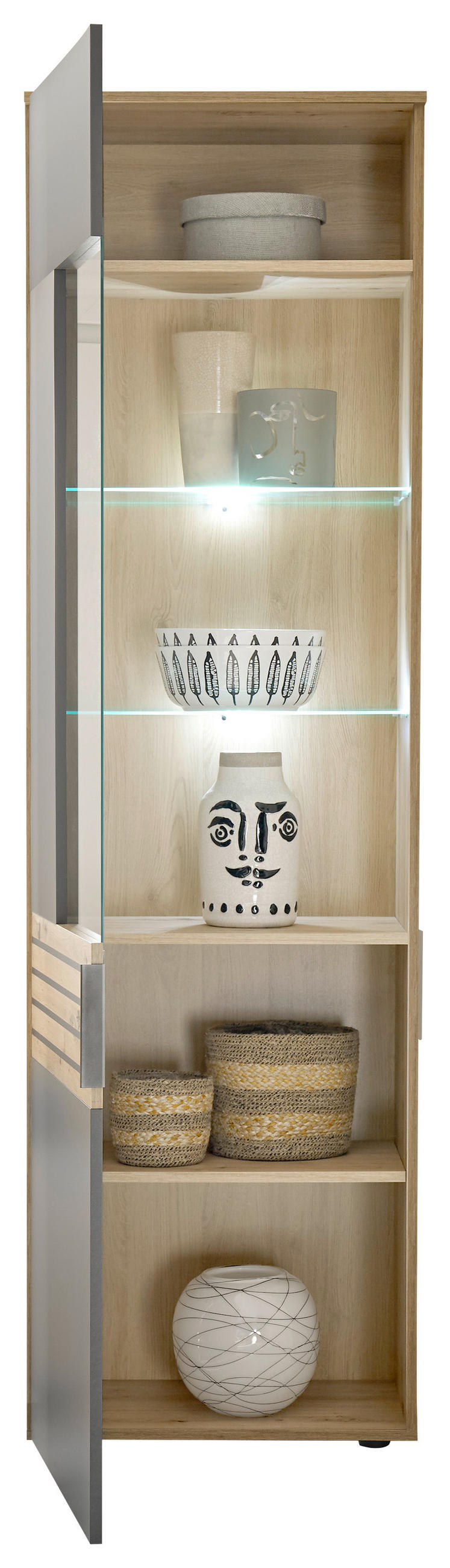 VITRINE in Eiche Artisan, Grau  - Schwarz/Eiche Artisan, Design, Glas/Holzwerkstoff (58/199,4/37cm) - MID.YOU