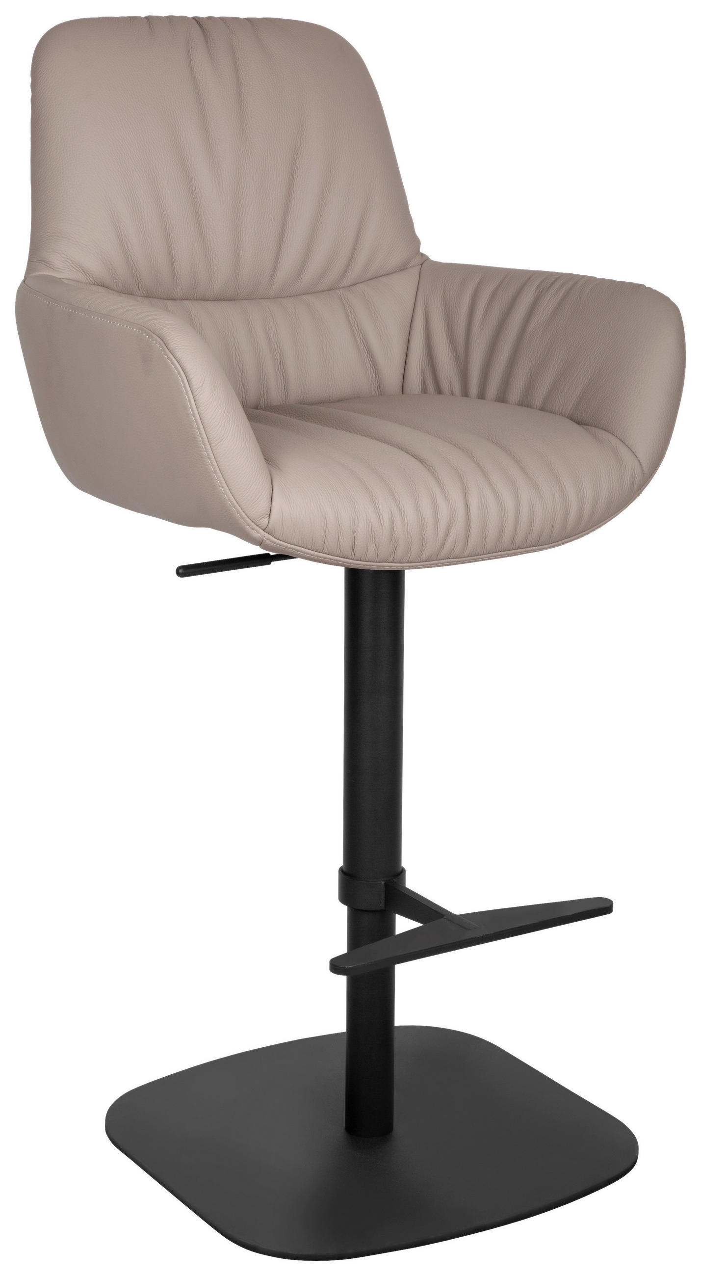 BARHOCKER Echtleder Schwarz, Taupe Eisen Sitzfläche 360° drehbar, inklusive Armlehnen  - Taupe/Schwarz, Design, Leder/Metall (57,5/110/59,5cm) - Dieter Knoll