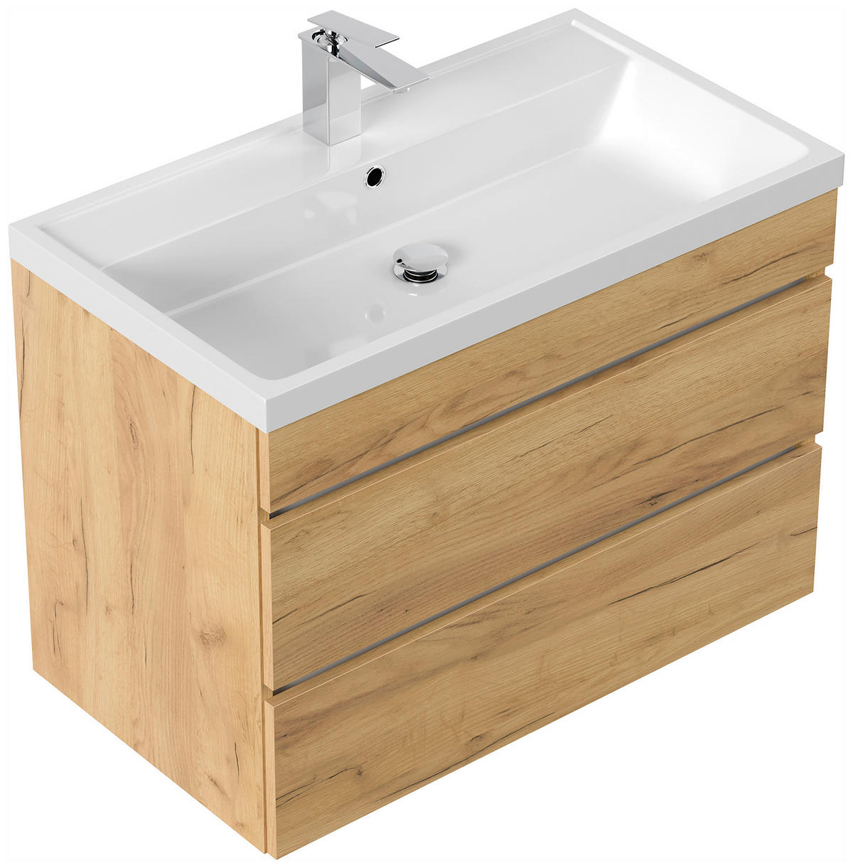 WASCHTISCHKOMBI 80 cm  - Eichefarben/Weiß, Trend, Holzwerkstoff/Stein (80cm) - MID.YOU
