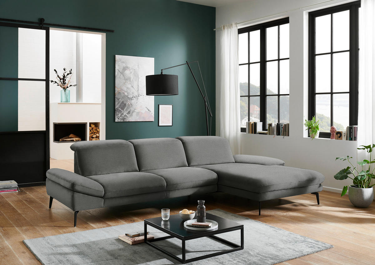 ECKSOFA in Chenille Grau  - Schwarz/Grau, Design, Textil/Metall (319/188cm) - Beldomo System