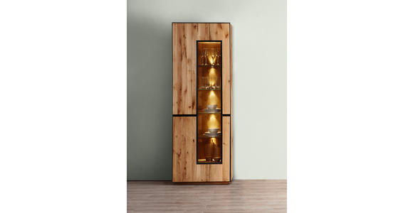 VITRINE  in furniert, massiv, teilmassiv Wildeiche Wildeiche - Wildeiche/Anthrazit, KONVENTIONELL, Glas/Holz (72/203/38cm) - Linea Natura