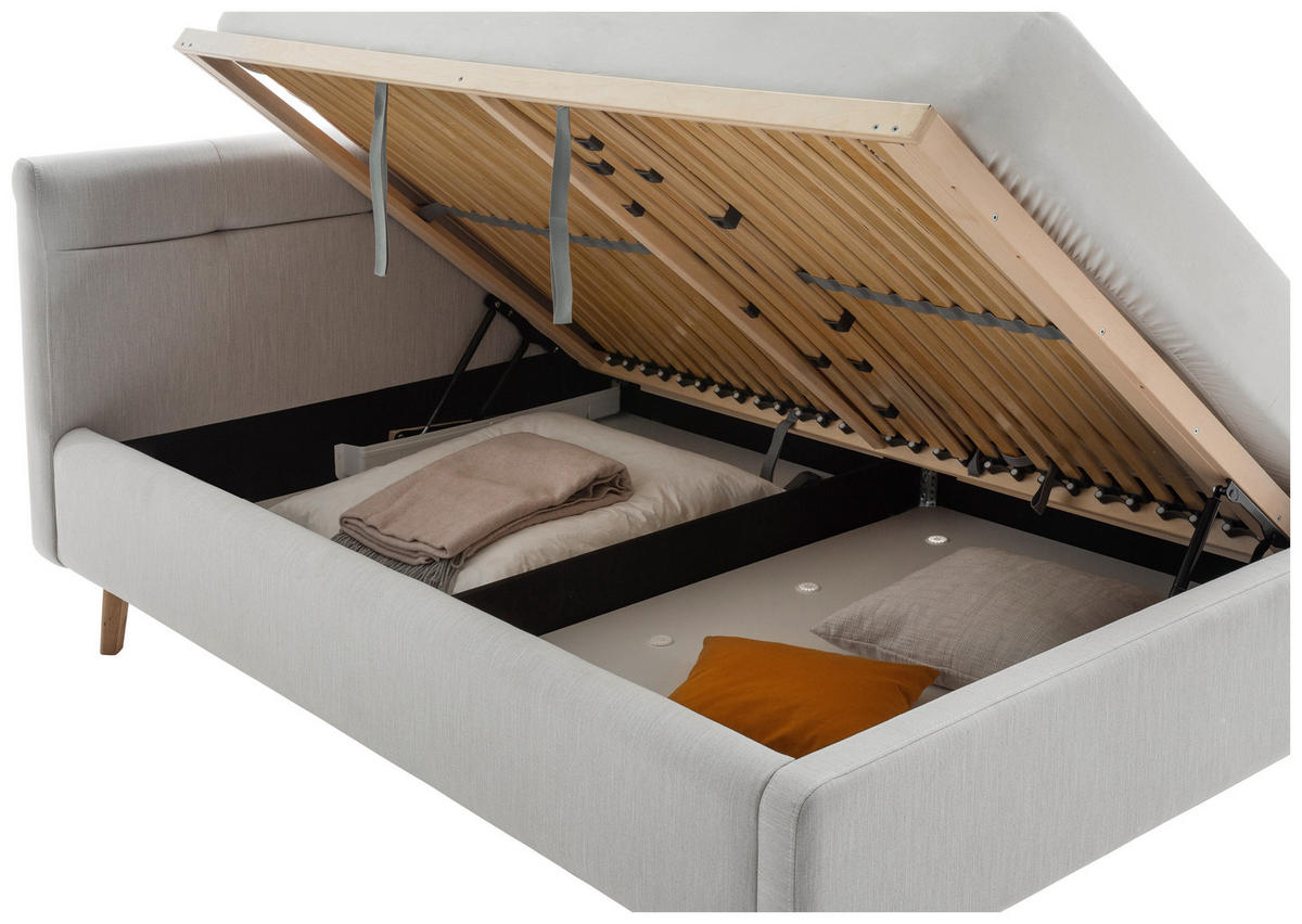 POLSTERBETT 140/200 cm  in Hellgrau  - Eichefarben/Birkefarben, Konventionell, Holz/Textil (140/200cm) - Boxxx