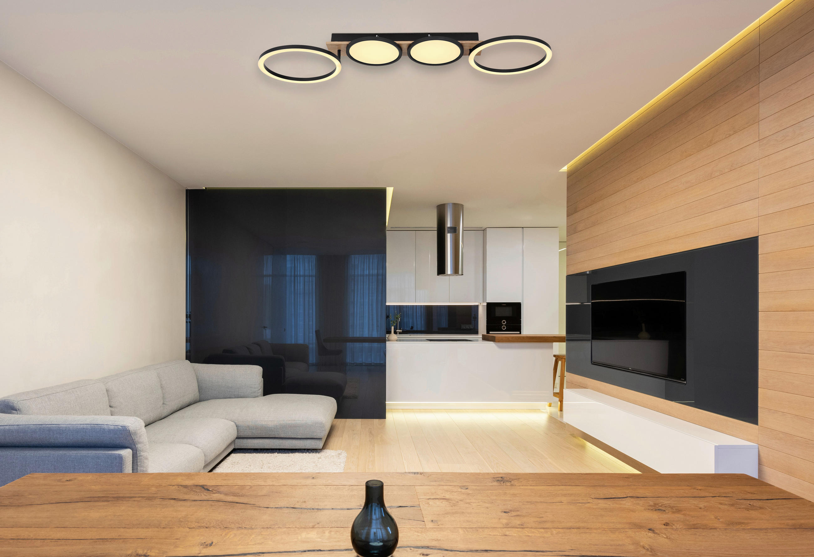 LED-DECKENLEUCHTE Bossy 108,5/30/11 cm   - Dunkelbraun/Opal, Design, Holzwerkstoff/Kunststoff (108,5/30/11cm) - Globo