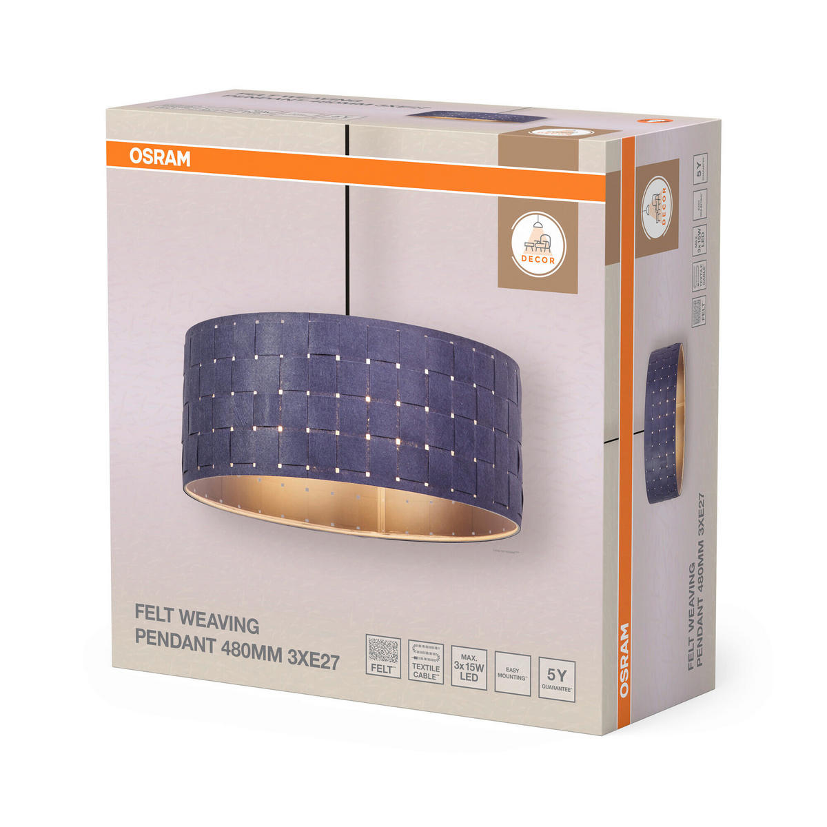 HÄNGELEUCHTE 48/121 cm  - Dunkelgrau, Basics, Naturmaterialien/Metall (48/121cm) - Osram