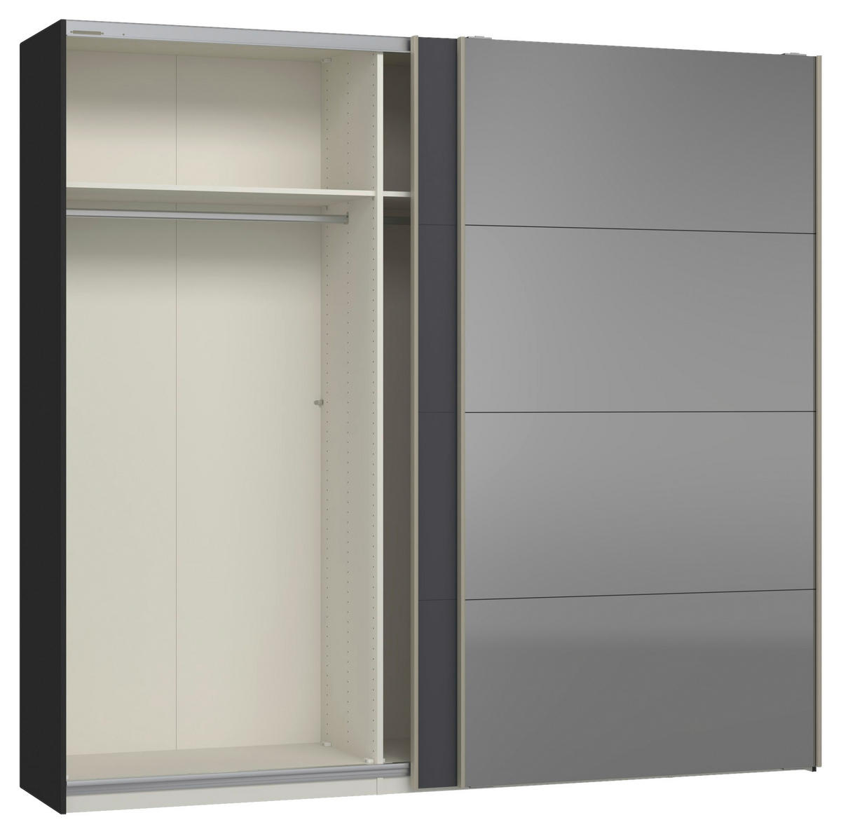 SCHWEBETÜRENSCHRANK 253/236/65 cm 2-türig Anthrazit, Schwarz  - Edelstahlfarben/Anthrazit, Design, Glas/Holzwerkstoff (253/236/65cm) - Jutzler
