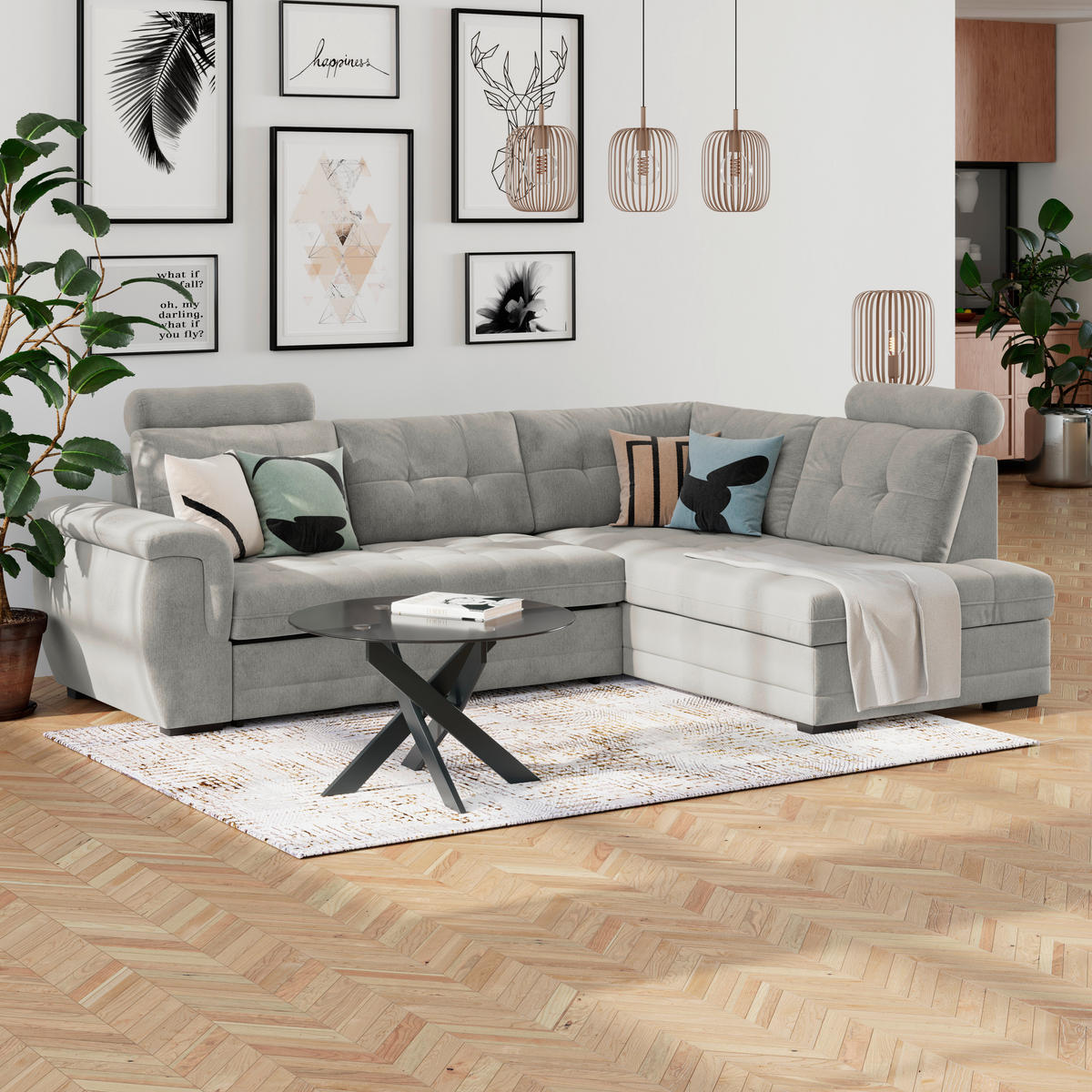 ECKSOFA FALCO NEW Beige Mikrofaser, Struktur Bettkasten, Kopfstütze  - Beige/Schwarz, KONVENTIONELL, Kunststoff/Textil (183/251cm) - MID.YOU