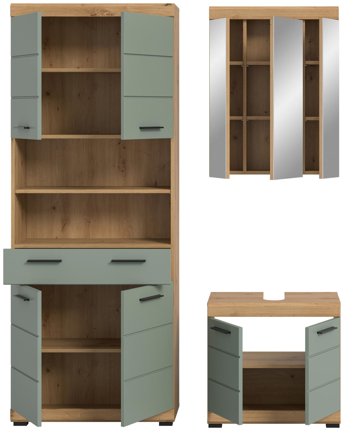BADEZIMMER 3-teilig  in 134 cm  - Schwarz, MODERN, Holzwerkstoff/Kunststoff (134cm) - MID.YOU