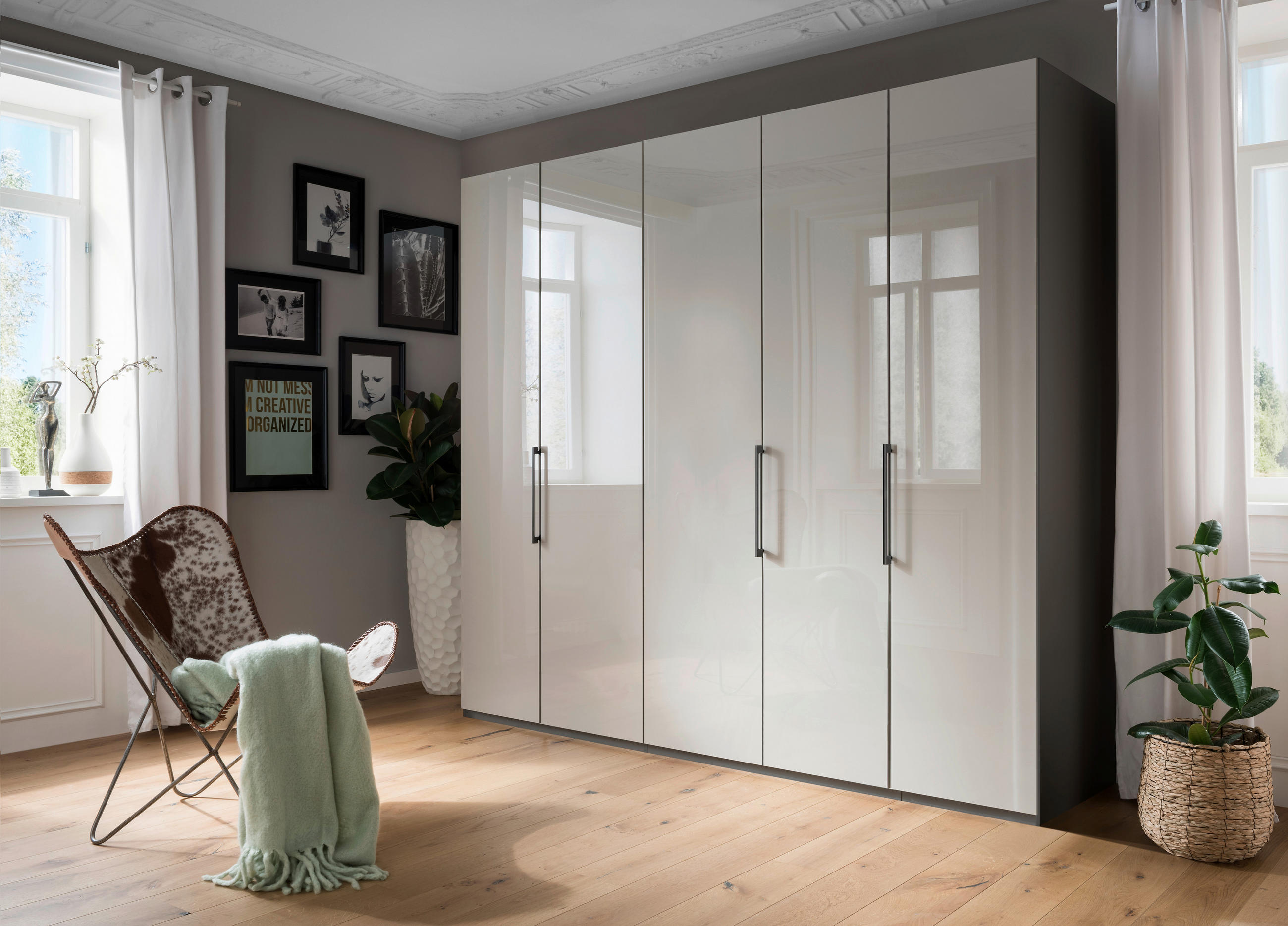 KLEIDERSCHRANK 250/216/58 cm 5-türig Grau  - Schieferfarben/Grau, KONVENTIONELL, Glas/Holzwerkstoff (250/216/58cm) - Novel
