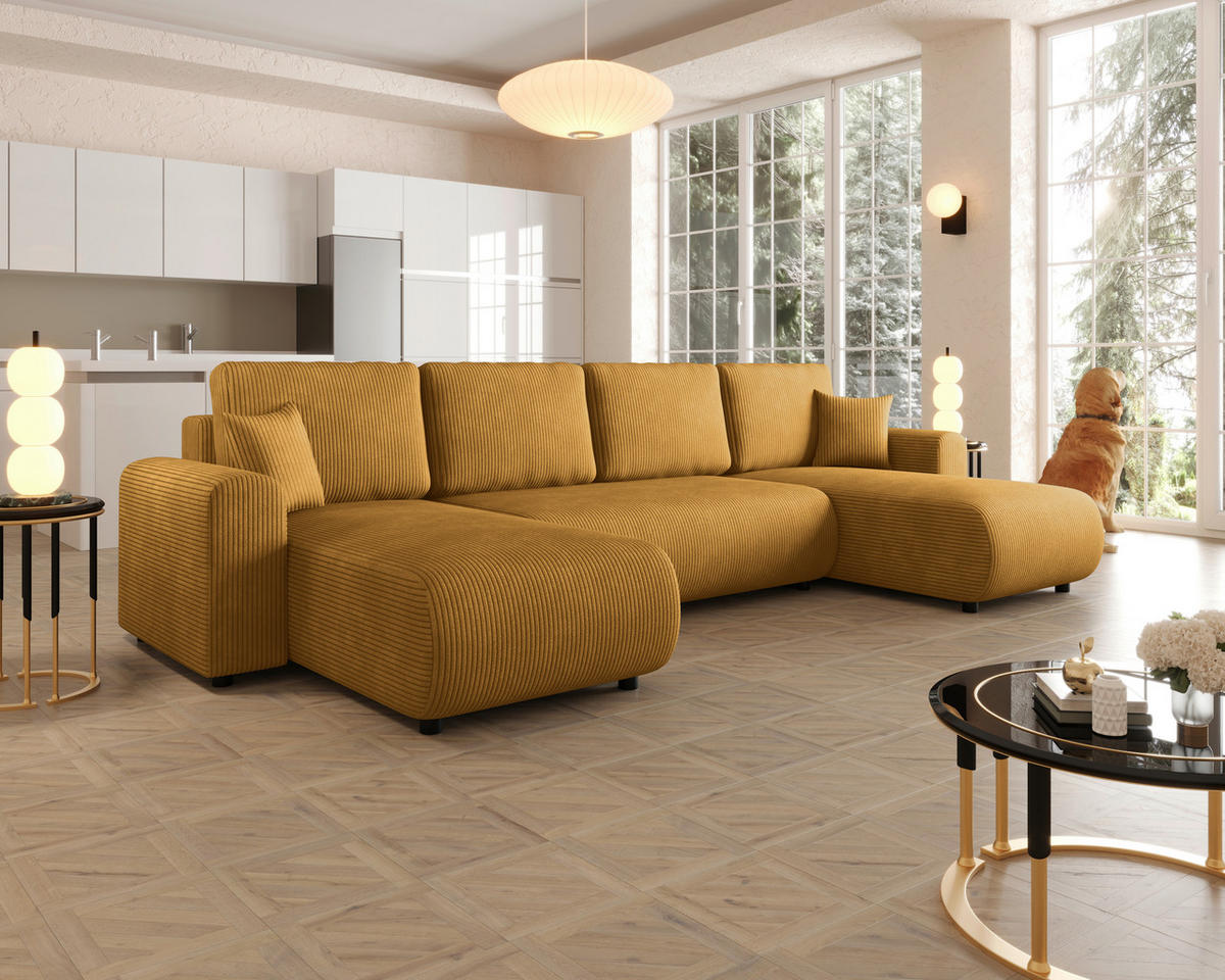 WOHNLANDSCHAFT Cord  - Schwarz, KONVENTIONELL, Textil (152/318/152cm) - Xora