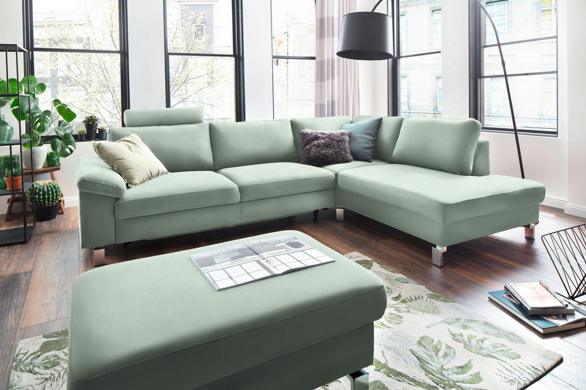 ECKSOFA in Velours Mintgrün  - Chromfarben/Mintgrün, Design, Textil/Metall (281/200cm) - Pure Home Lifestyle