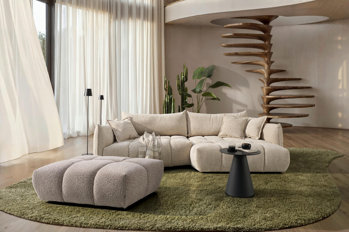 ECKSOFA Beige Chenille Zierkissen, Rückenkissen, Rücken echt  - Beige/Schwarz, Design, Kunststoff/Textil (302/156cm) - Lomoco