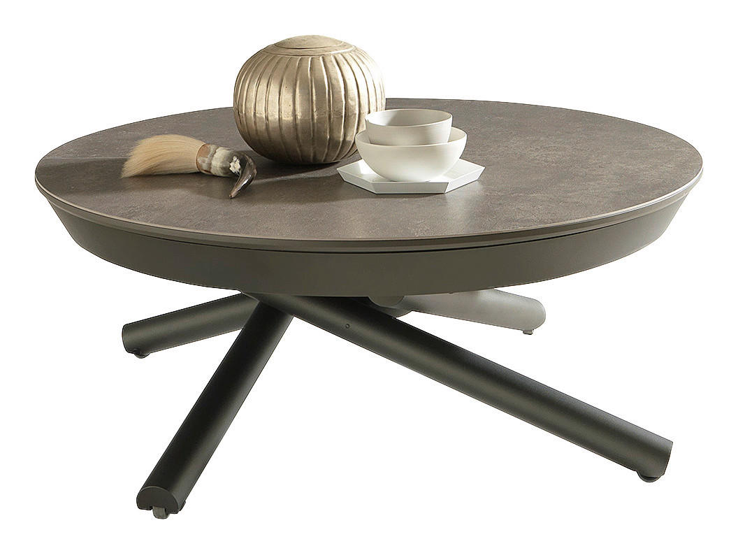 COUCHTISCH/ESSTISCH 105-165/105/36-75 cm rund Anthrazit, Schieferfarben  - Schieferfarben/Anthrazit, Design, Keramik/Metall (105-165/105/36-75cm) - Dieter Knoll