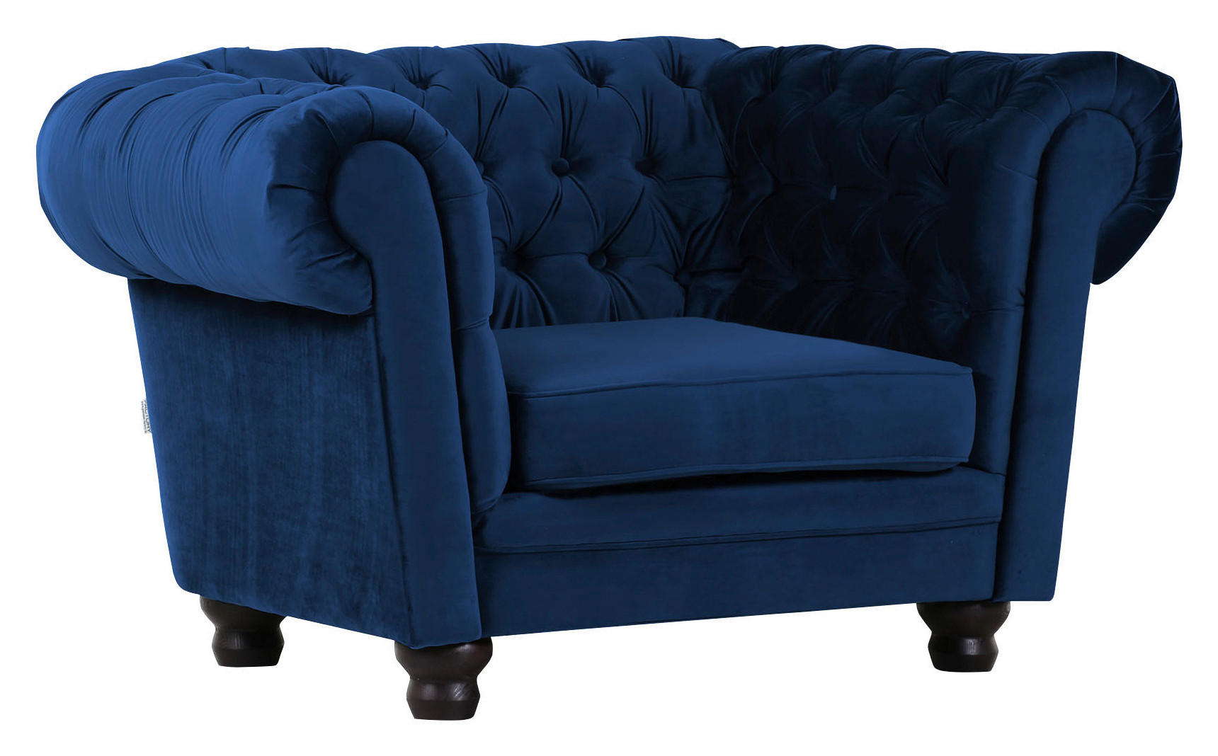 CHESTERFIELD-SESSEL Flachgewebe Blau    - Blau/Dunkelbraun, LIFESTYLE, Holz/Textil (130/79/93cm)