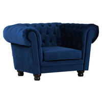 CHESTERFIELD-SESSEL Flachgewebe Blau    - Blau/Dunkelbraun, LIFESTYLE, Holz/Textil (130/79/93cm)