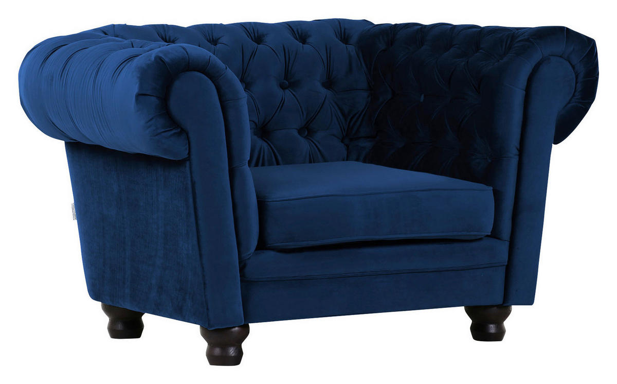 CHESTERFIELD-SESSEL Flachgewebe Blau    - Blau/Dunkelbraun, LIFESTYLE, Holz/Textil (130/79/93cm)