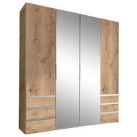 DREHTÜRENSCHRANK 200/216/58 cm,  in Silberfarben, Eichefarben, 4-türig  - Chromfarben/Plankeneiche, MODERN, Glas/Holzwerkstoff (200/216/58cm) - MID.YOU