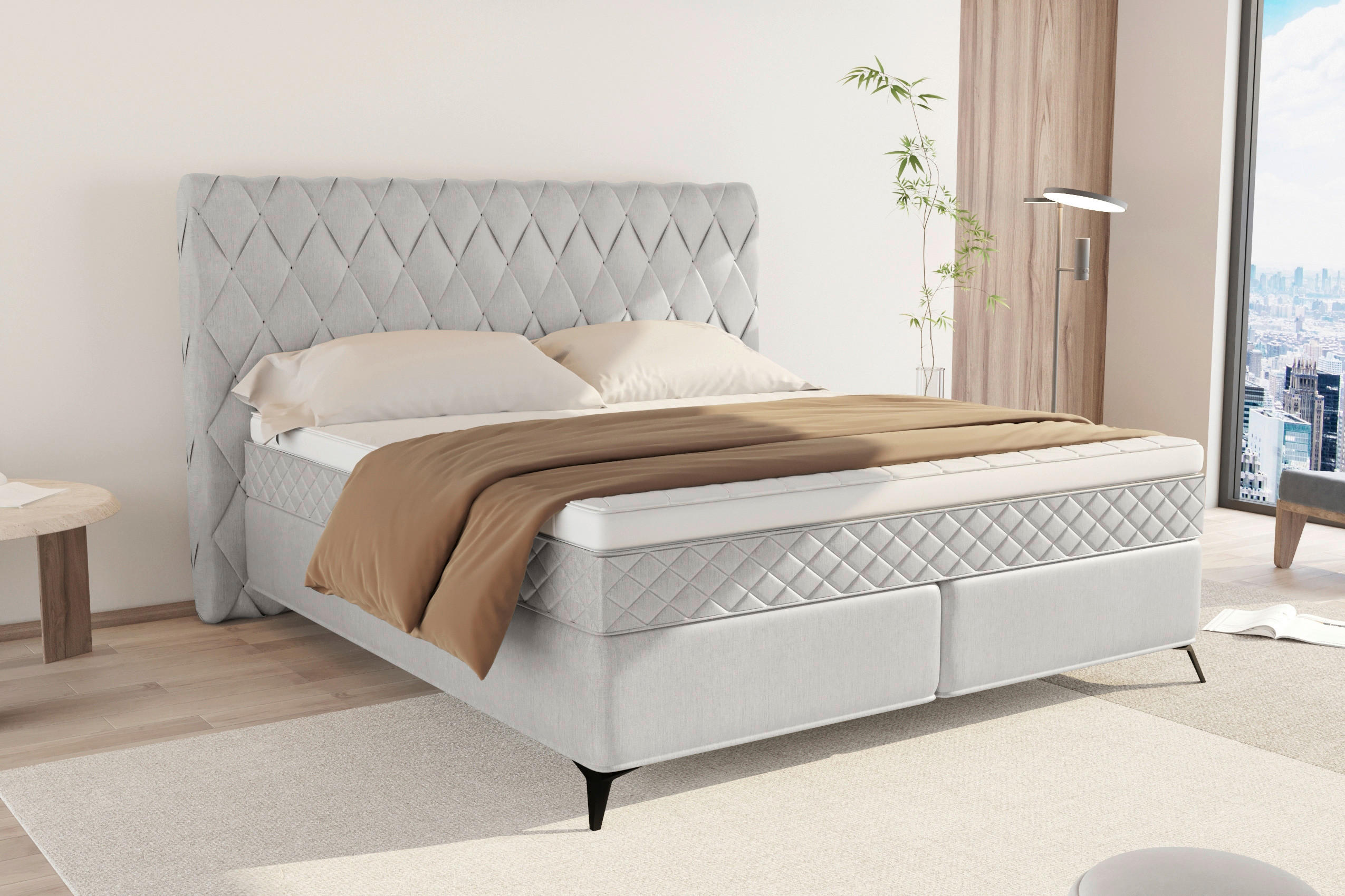 BOXSPRINGBETT 180/200 cm  in Hellgrau  - Hellgrau/Schwarz, Design, Textil/Metall (180/200cm) - Boxxx