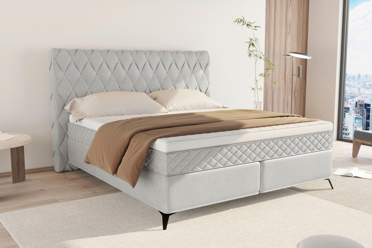 BOXSPRINGBETT 180/200 cm  in Hellgrau  - Hellgrau/Schwarz, Design, Textil/Metall (180/200cm) - Boxxx