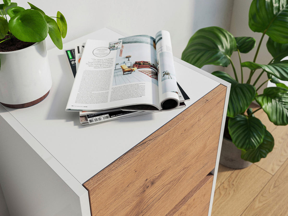 NACHTTISCH 41,2/65/42 cm  in Weiß, Eichefarben  - Eichefarben/Schwarz, Basics, Holzwerkstoff/Metall (41,2/65/42cm) - MID.YOU