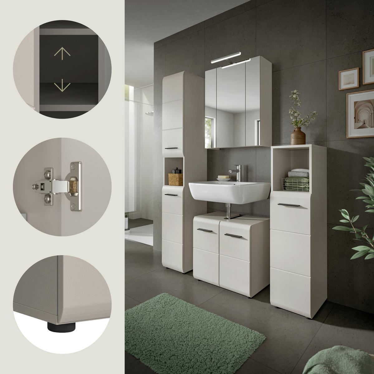 BADEZIMMER 4-teilig  in 120 cm  - Kaschmir/Schwarz, Trend, Glas/Holzwerkstoff (120cm) - MID.YOU