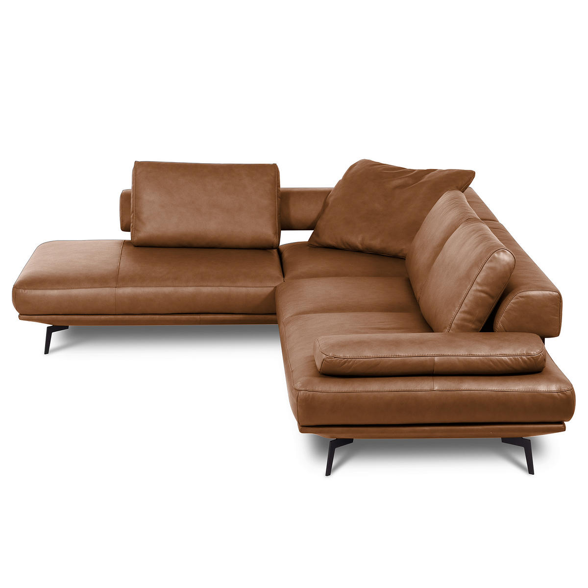 ECKSOFA Cognac Echtleder  - Cognac/Schwarz, Design, Leder/Metall (237/306cm) - Livetastic