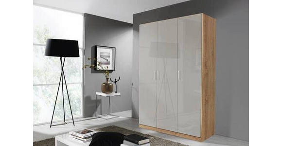 DREHTÜRENSCHRANK in Eichefarben, Hellgrau - Chromfarben/Eichefarben, Design, Holzwerkstoff/Kunststoff (136/197/54cm) - Carryhome