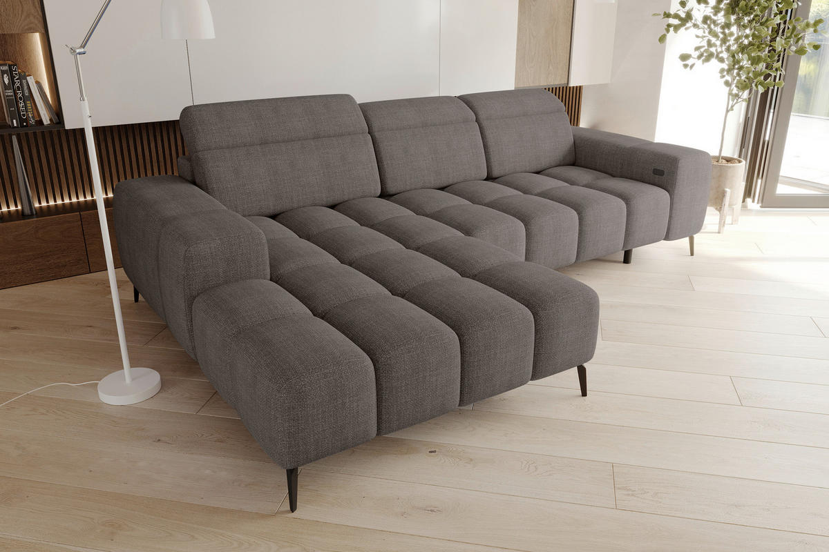 ECKSOFA Taupe Flachgewebe Rücken echt, Kopfteilverstellung, Sitztiefenverstellung  - Taupe/Schwarz, KONVENTIONELL, Kunststoff/Textil (171/273cm) - Carryhome