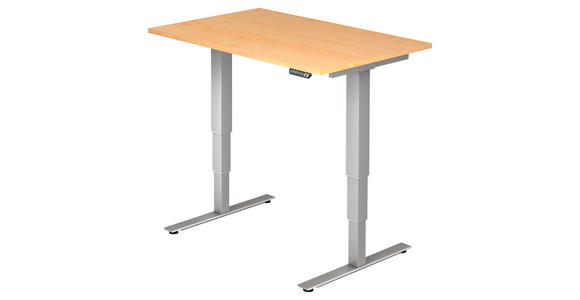 SCHREIBTISCH 120/80/63,5-128,5 cm  in Silberfarben, Ahornfarben  - Silberfarben/Ahornfarben, KONVENTIONELL, Holzwerkstoff/Metall (120/80/63,5-128,5cm) - Venda