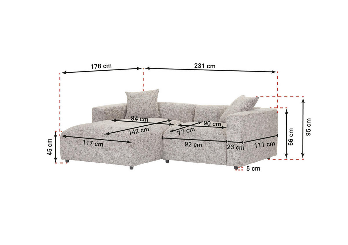 ECKSOFA Braun Chenille  - Creme/Schwarz, MODERN, Kunststoff/Textil (178/231cm) - Carryhome