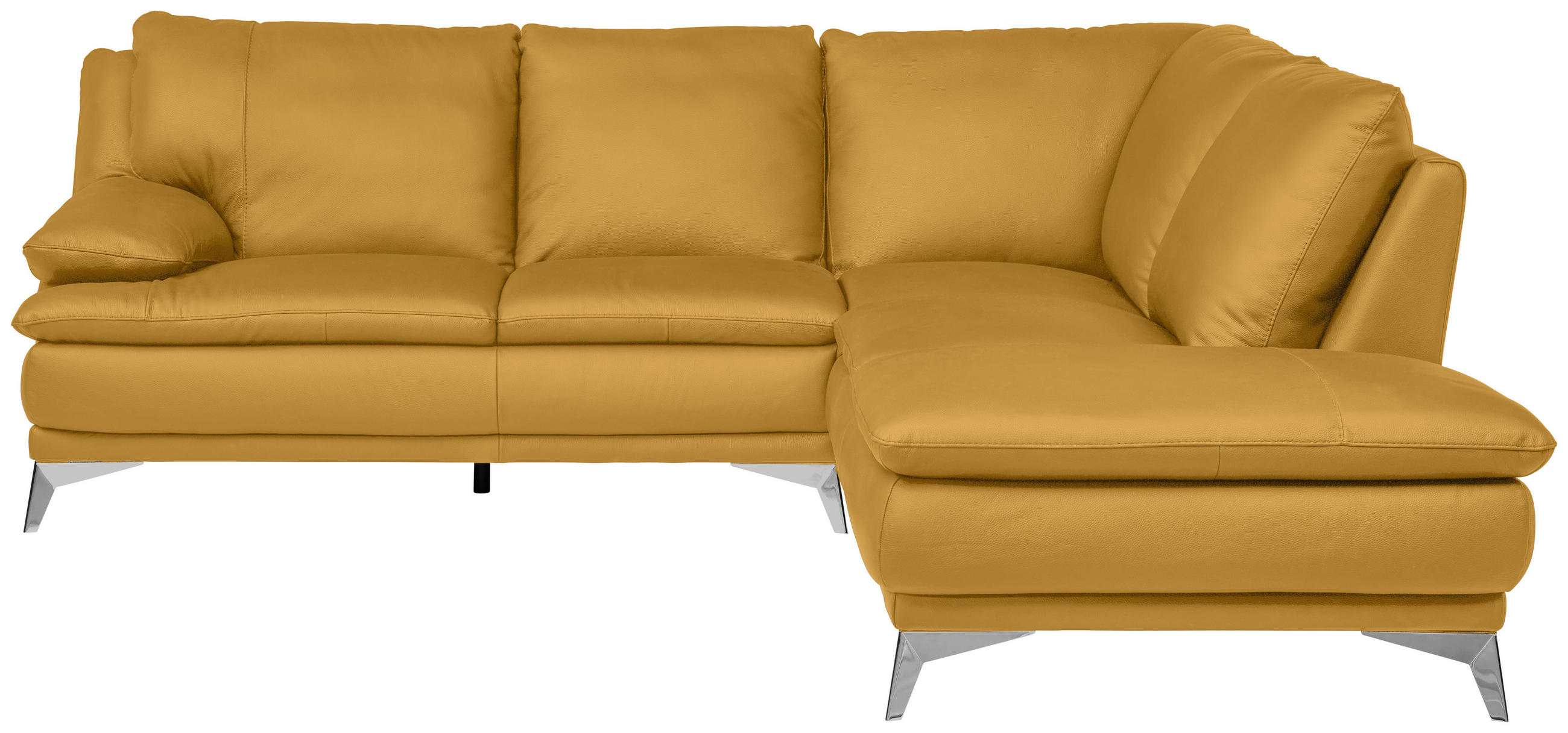 ECKSOFA Senfgelb Echtleder  - Chromfarben/Senfgelb, Design, Leder/Metall (242/224cm) - Novel