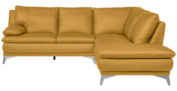 ECKSOFA Senfgelb Echtleder  - Chromfarben/Senfgelb, Design, Leder/Metall (242/224cm) - Novel