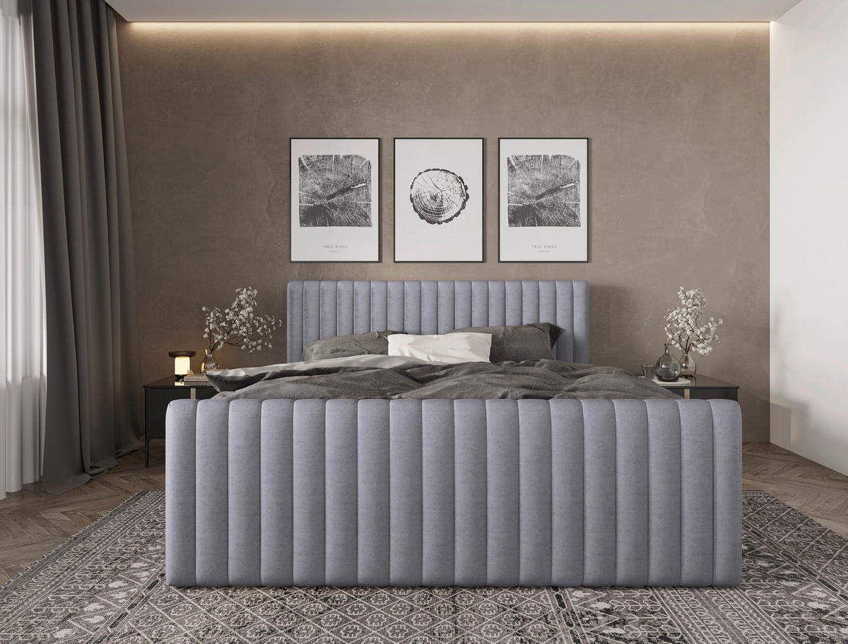 BOXBETT 180/200 cm,  in Silberfarben, gepolstertes Kopfteil, Bettkasten, Topper, Matratzen, H3 + H3 = fest  - Silberfarben/Schwarz, Basics, Kunststoff/Textil (180/200cm) - Chameo