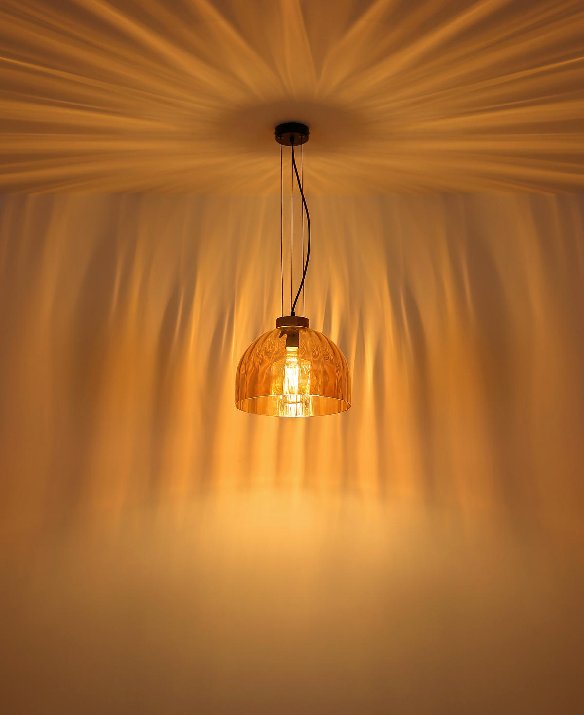 HÄNGELEUCHTE Swanson 30/120 cm  - Bernsteinfarben/Schwarz, Design, Glas/Holz (30/120cm) - Globo