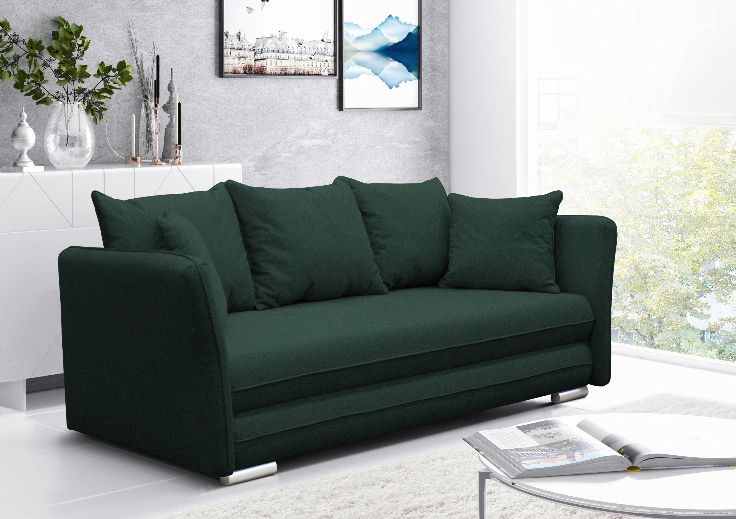 SCHLAFSOFA Webstoff Dunkelgrün  - Dunkelgrün/Silberfarben, Design, Kunststoff/Textil (235/83/106cm) - MID.YOU