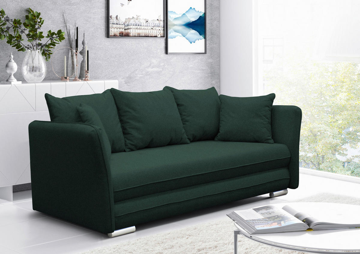 SCHLAFSOFA  mit Webstoff Dunkelgrün  - Dunkelgrün/Silberfarben, Design, Kunststoff/Textil (235/83/106cm) - MID.YOU
