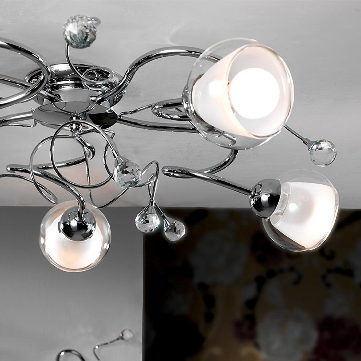 STROPNÉ SVIETIDLO, 65/20 cm  - chrómová, Design, kov/sklo (65/20cm)